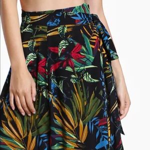 Tropical Print Self Tie Wrap Skirt